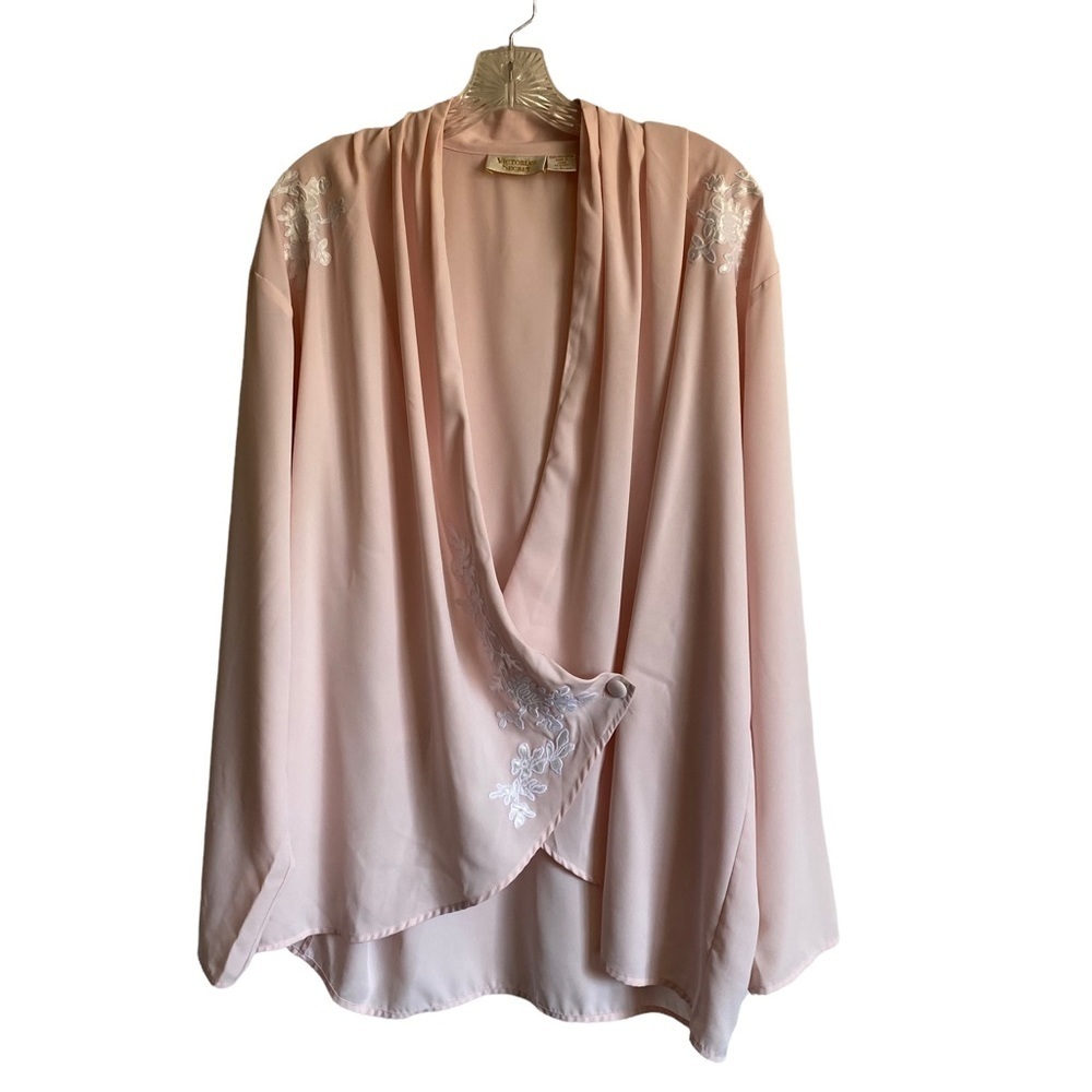 Victoria’s Secret Gold Label Draped Light Pink Long Sleeve Top Floral Details - Picture 2 of 11